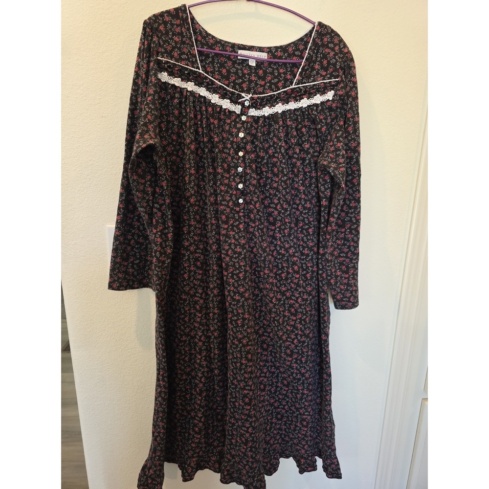 Eileen West Floral Nightgown XL HeatherBlackRed Cotton FlannelCottagecore Granny